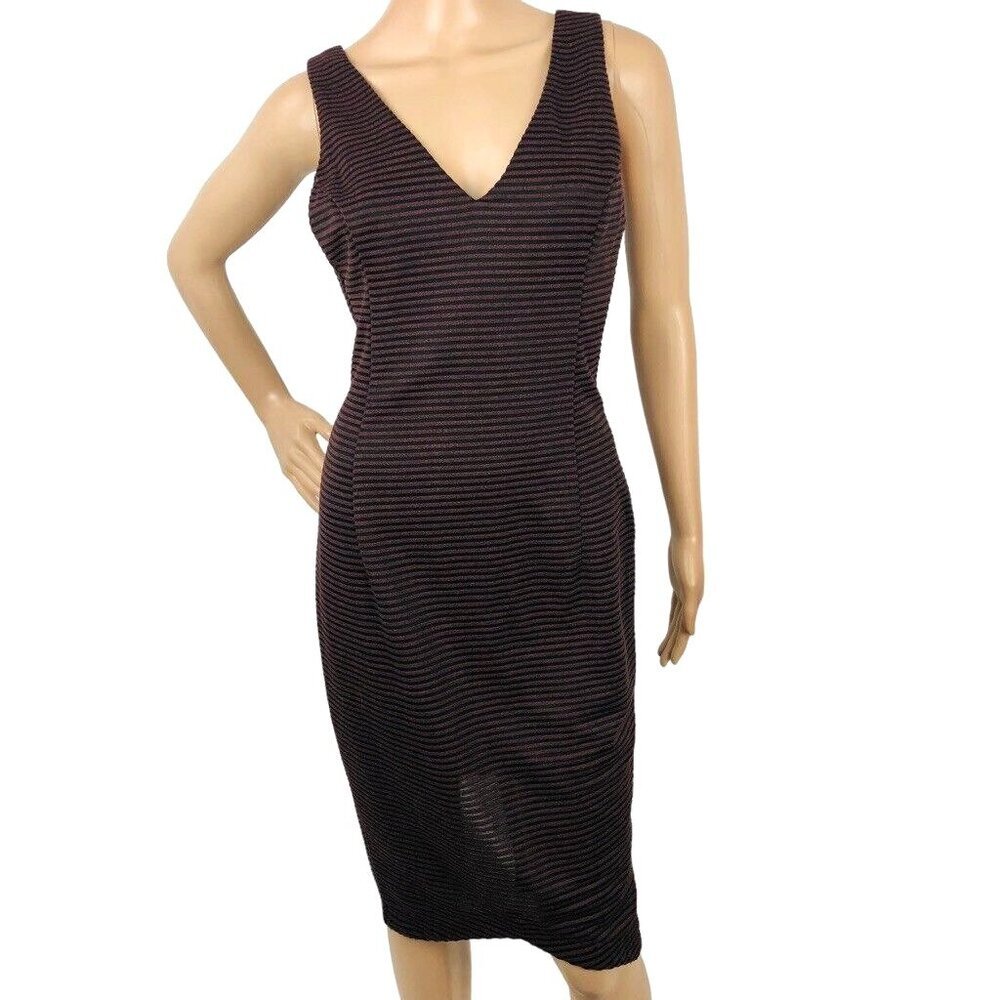 ASTR The Label Striped Knit Bodycon Pencil Dress V-Neck Mini Sleeveless Size L